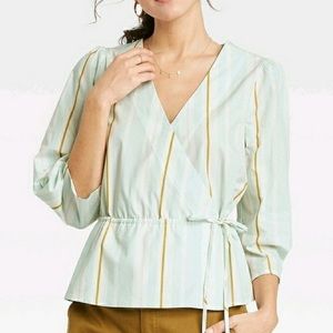 🌸2/$30🌸Mint Striped 3/4 Sleeve V Neck Top